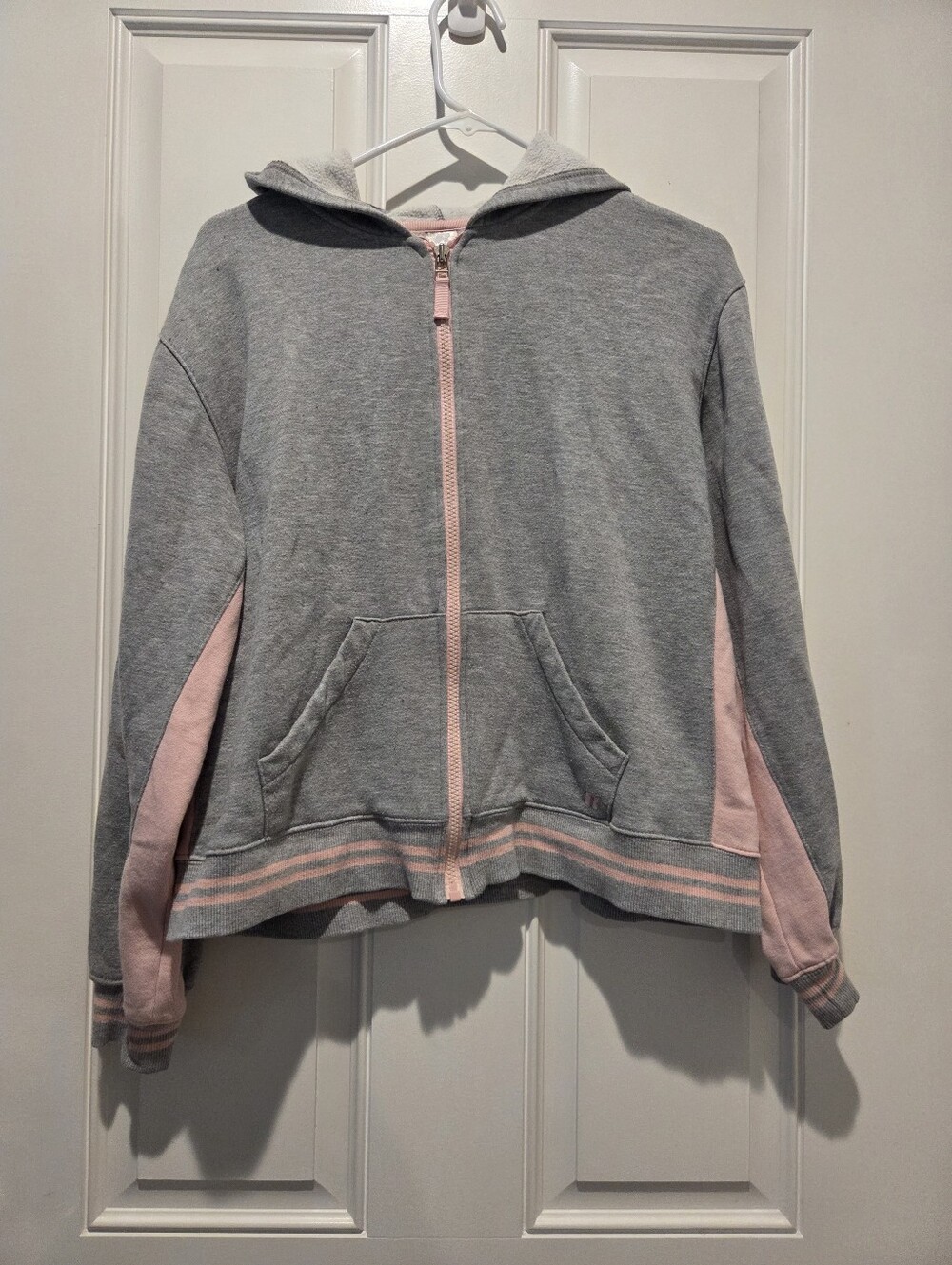 Russell Athletic Y2K Pink Gray Zip Up Hooded Sweatshirt Women's L